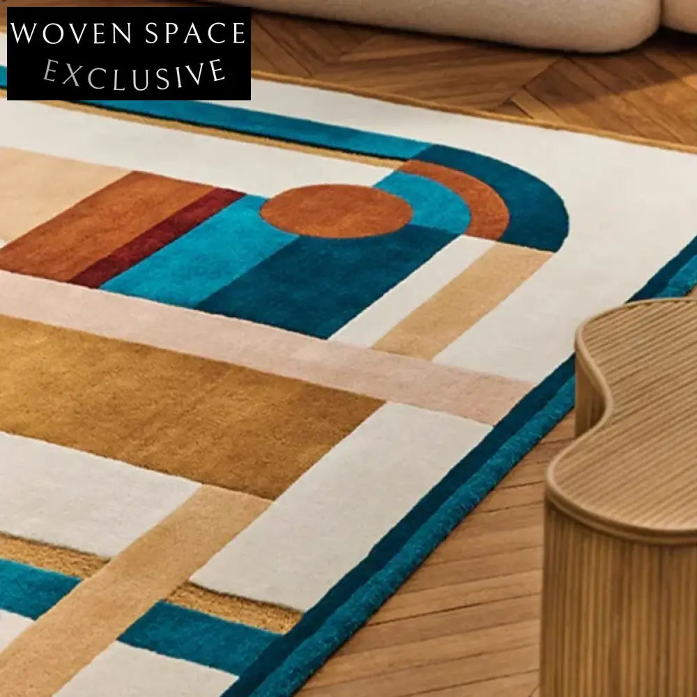 Italian Luxury Handmade Geometric Polyester Modern Living Room Bedroom Area Rug