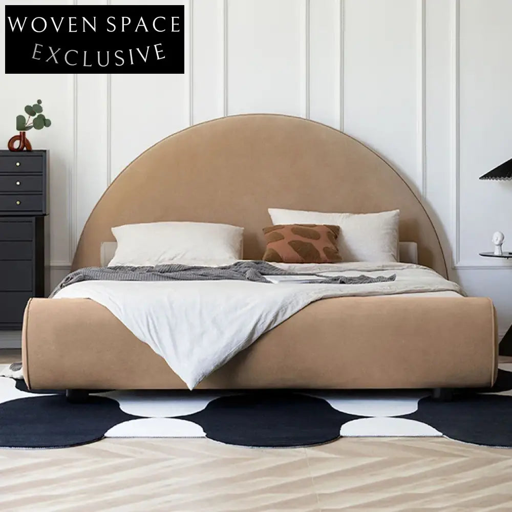 Italian Luxury Hotel Style Velvet Fabric Upholstered Bed Frame Metal Legs