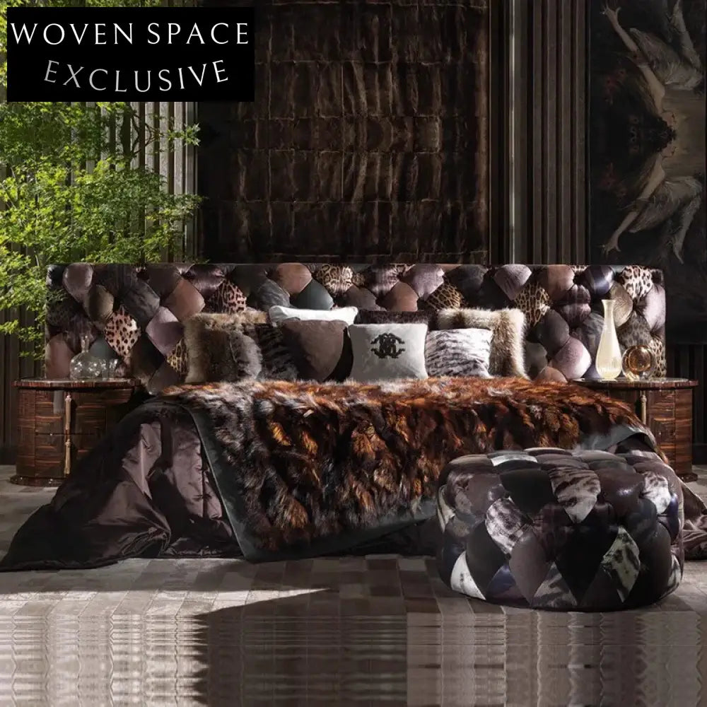Italian Luxury Leopard Print Velvet Upholstered Queen King Size Bed