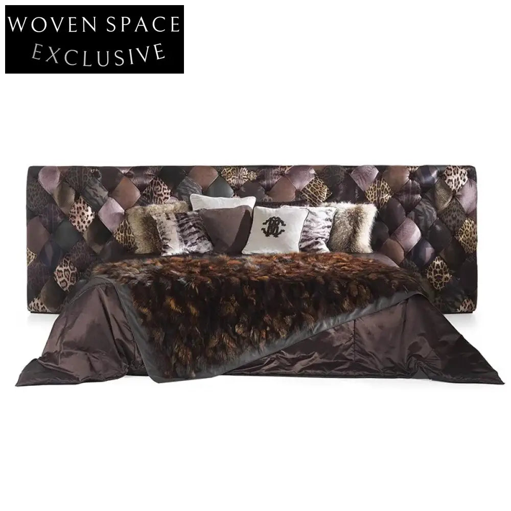 Italian Luxury Leopard Print Velvet Upholstered Queen King Size Bed