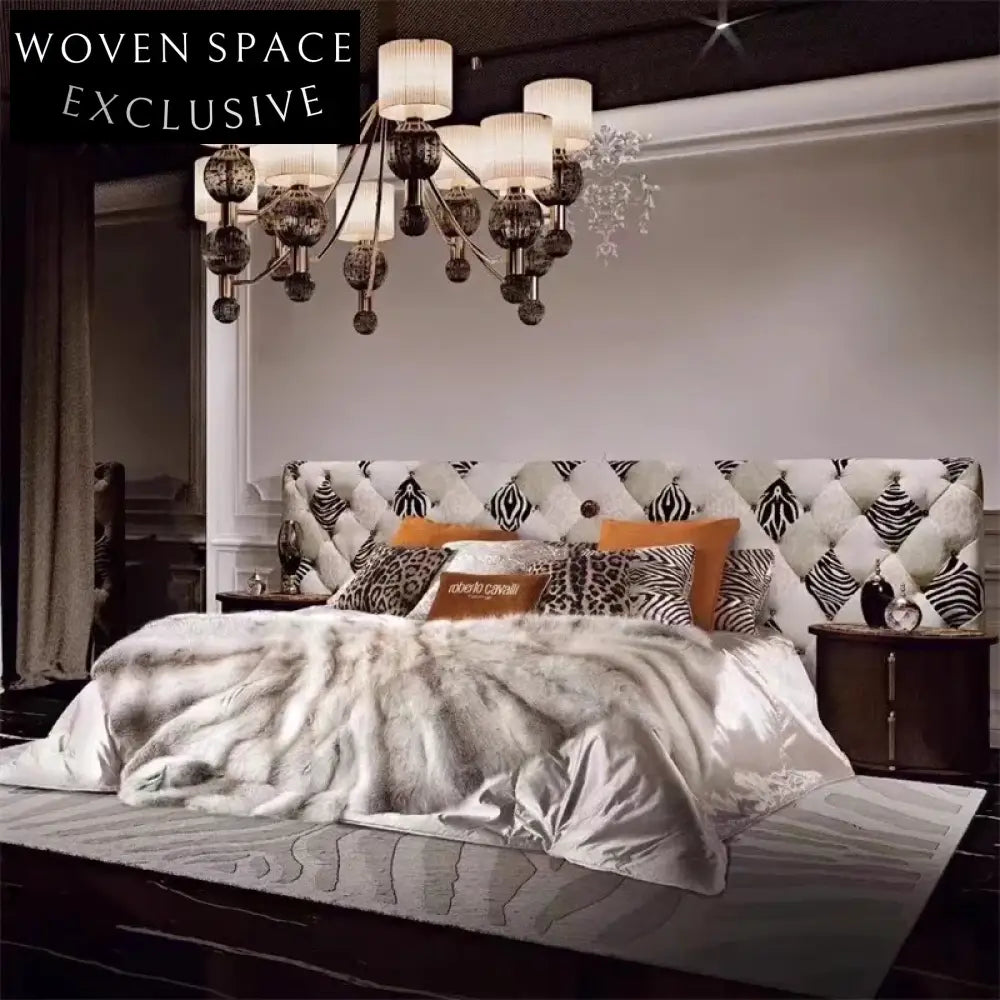 Italian Luxury Leopard Print Velvet Upholstered Queen King Size Bed