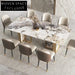 Italian Luxury Marble Dining Table Set with Golden Steel Base