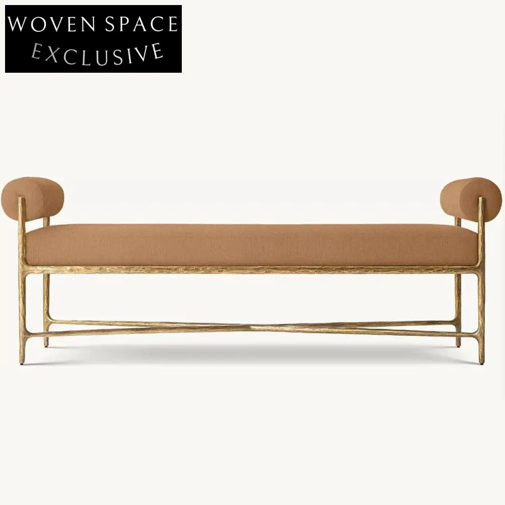 Italian Luxury Metal Frame Fabric Bed End Stool Lounge Ottoman Bench