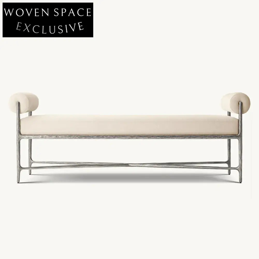 Italian Luxury Metal Frame Fabric Bed End Stool Lounge Ottoman Bench