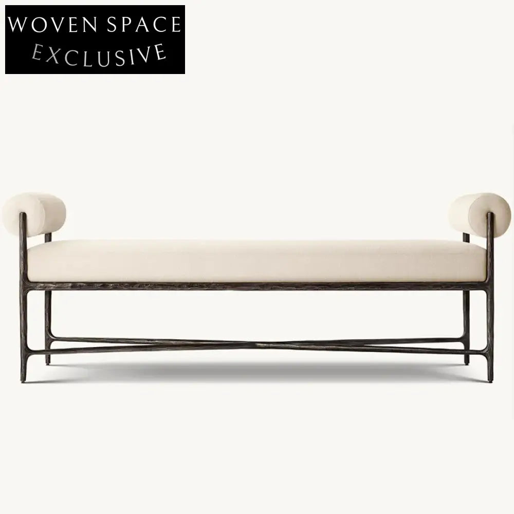 Italian Luxury Metal Frame Fabric Bed End Stool Lounge Ottoman Bench