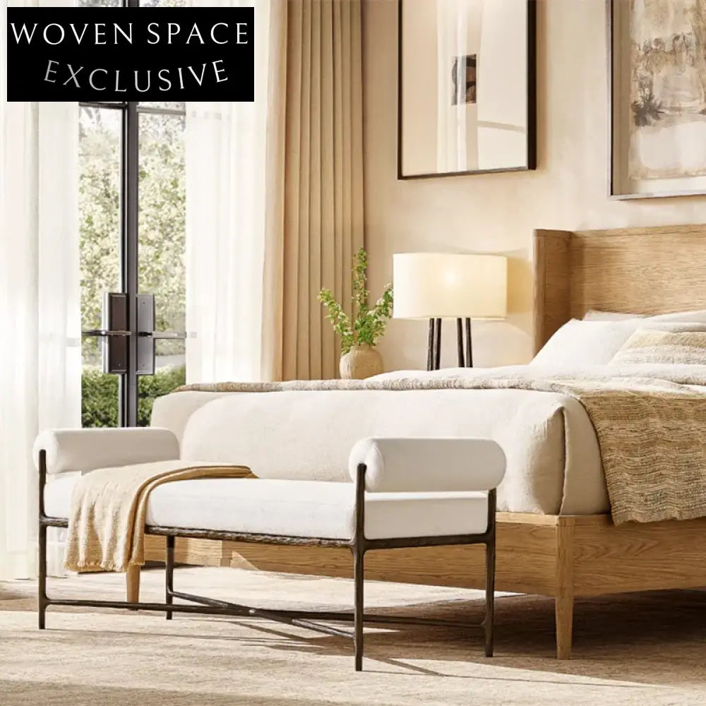 Italian Luxury Metal Frame Fabric Bed End Stool Lounge Ottoman Bench