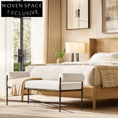 Italian Luxury Metal Frame Fabric Bed End Stool Lounge Ottoman Bench