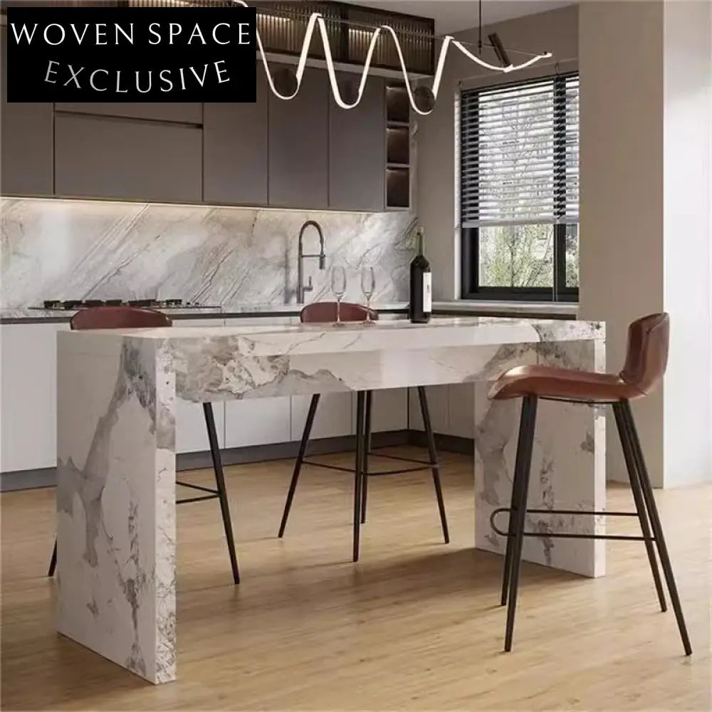 Italian Luxury Natural Marble Round High Bar Dining Table for Kitchen