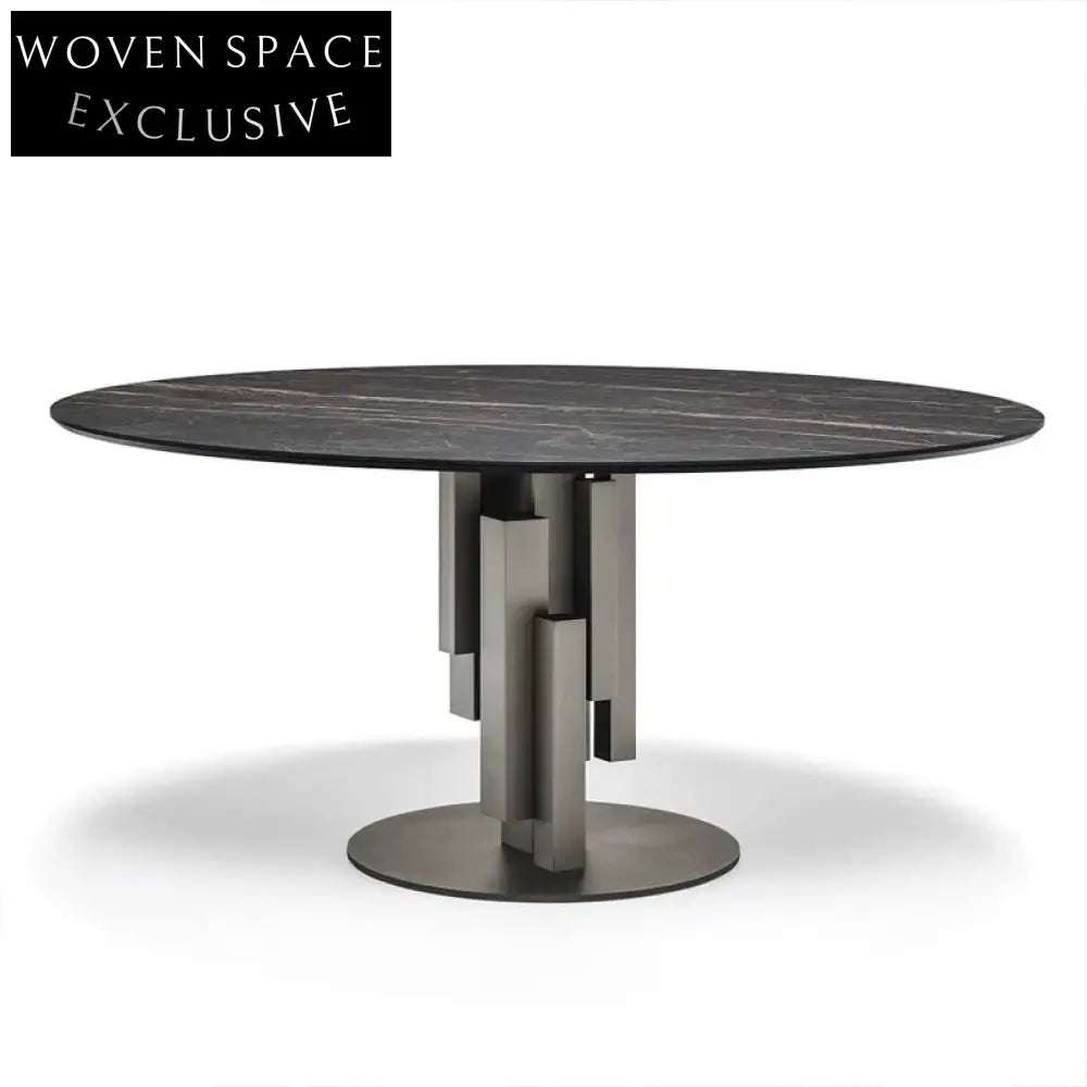 Italian Luxury Round Marble Top Dining Table with Stainless Steel Base
