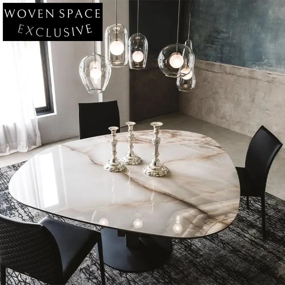 Italian Luxury Round Marble Top Dining Table with Stainless Steel Base
