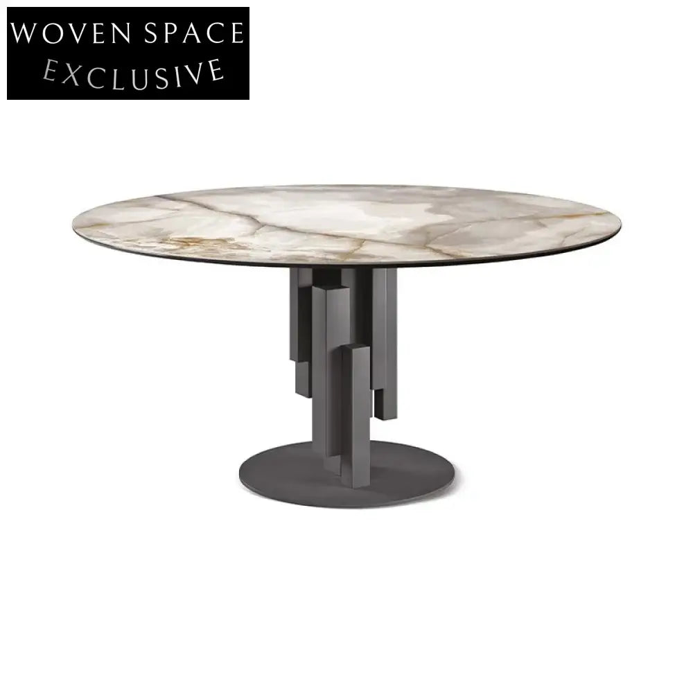 Italian Luxury Round Marble Top Dining Table with Stainless Steel Base