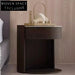 Italian Luxury Round Nightstand with Slate Top, Solid Wood Frame, Single Drawer