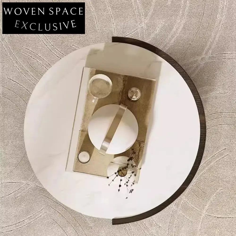 Italian Luxury Round Nightstand with Slate Top, Solid Wood Frame, Single Drawer