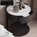 Italian Luxury Round Nightstand with Slate Top, Solid Wood Frame, Single Drawer