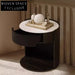 Italian Luxury Round Nightstand with Slate Top, Solid Wood Frame, Single Drawer