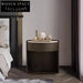 Italian Luxury Round Nightstand with Slate Top, Solid Wood Frame, Single Drawer
