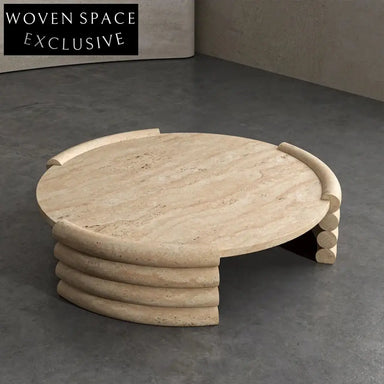 Italian Luxury Round Travertine Stone Coffee Table for Modern Living Rooms