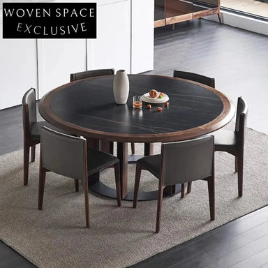 Italian Luxury Slate Top Black Walnut Wood Modern Dining Table
