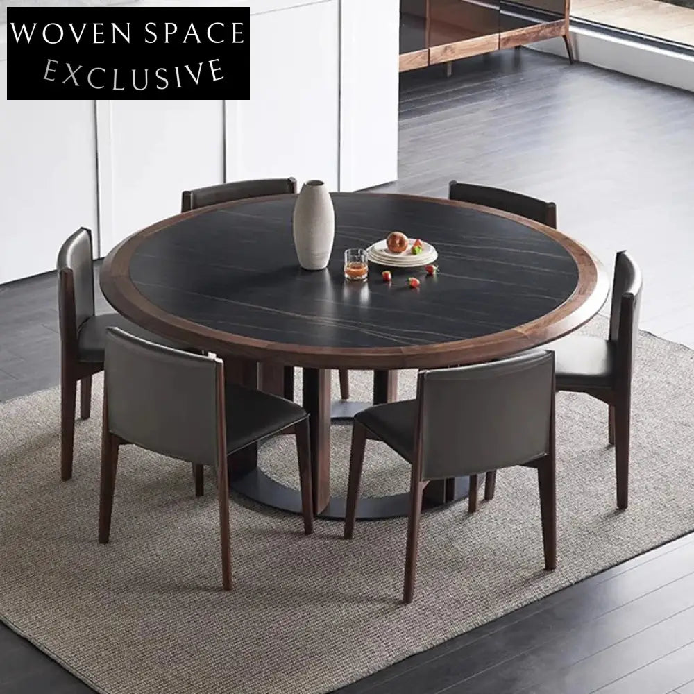 Italian Luxury Slate Top Dining Table, Black Walnut Wood Frame, Elegant Design