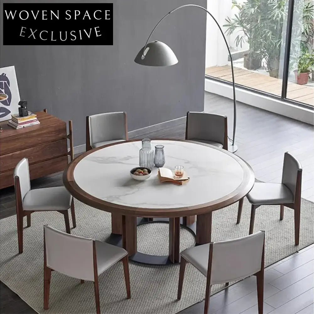 Italian Luxury Slate Top Dining Table, Black Walnut Wood Frame, Elegant Design
