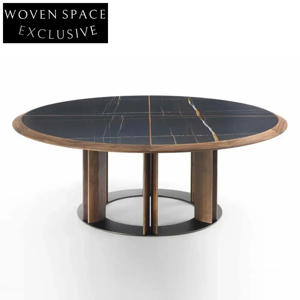 Italian Luxury Slate Top Dining Table, Black Walnut Wood Frame, Elegant Design