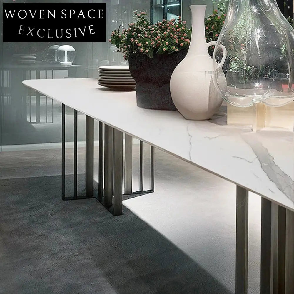 Italian Luxury Slate Top Rectangle Dining Table with Metal Base