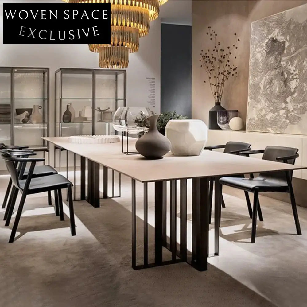 Italian Luxury Slate Top Rectangle Dining Table with Metal Base