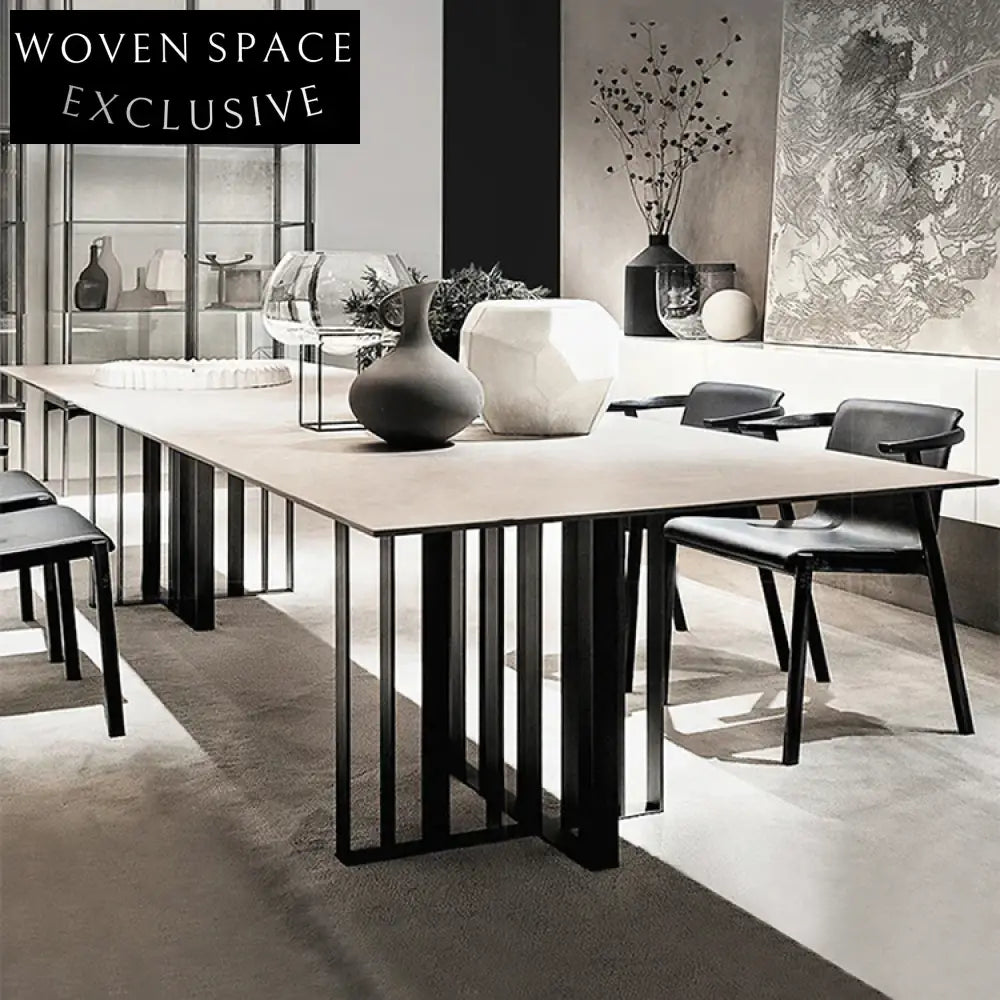 Italian Luxury Slate Top Rectangle Dining Table with Metal Base