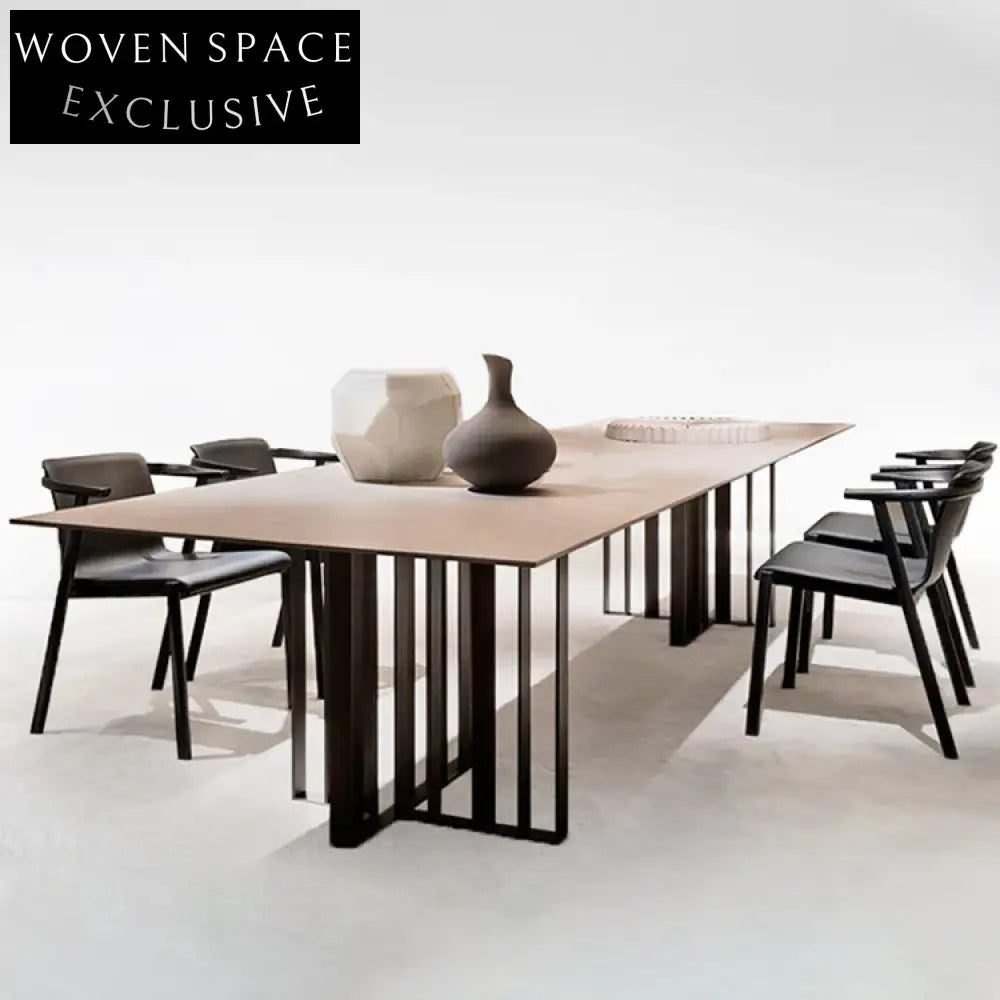 Italian Luxury Slate Top Rectangle Dining Table with Metal Base