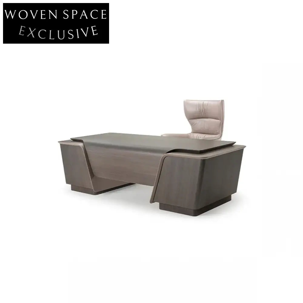 Italian Luxury Solid Wood Executive Computer Desk, Microfiber Leather Top Office Table