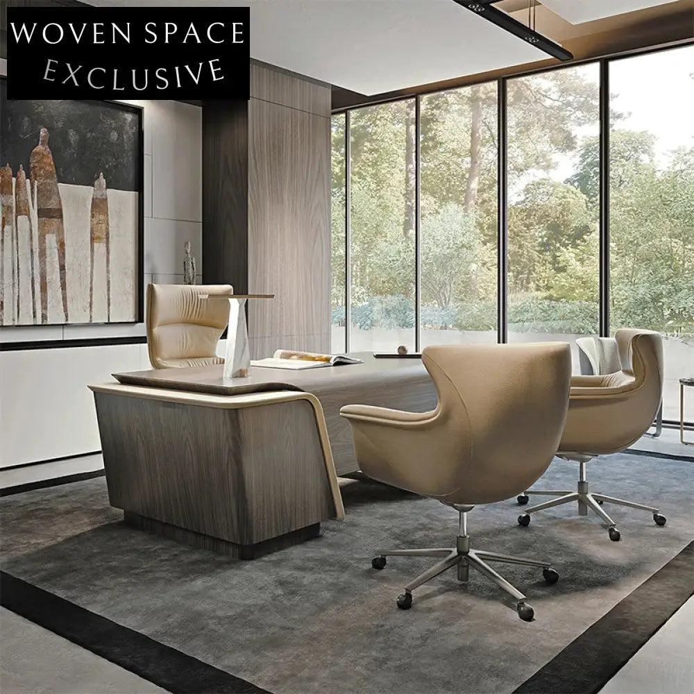 Italian Luxury Solid Wood Executive Computer Desk, Microfiber Leather Top Office Table