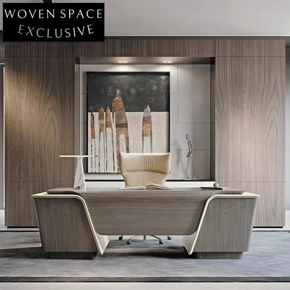 Italian Luxury Solid Wood Executive Computer Desk, Microfiber Leather Top Office Table