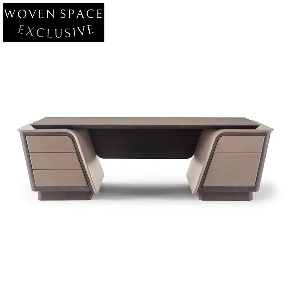 Italian Luxury Solid Wood Executive Computer Desk, Microfiber Leather Top Office Table