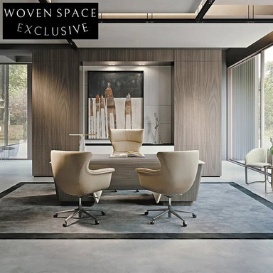 Italian Luxury Solid Wood Executive Computer Desk, Microfiber Leather Top Office Table