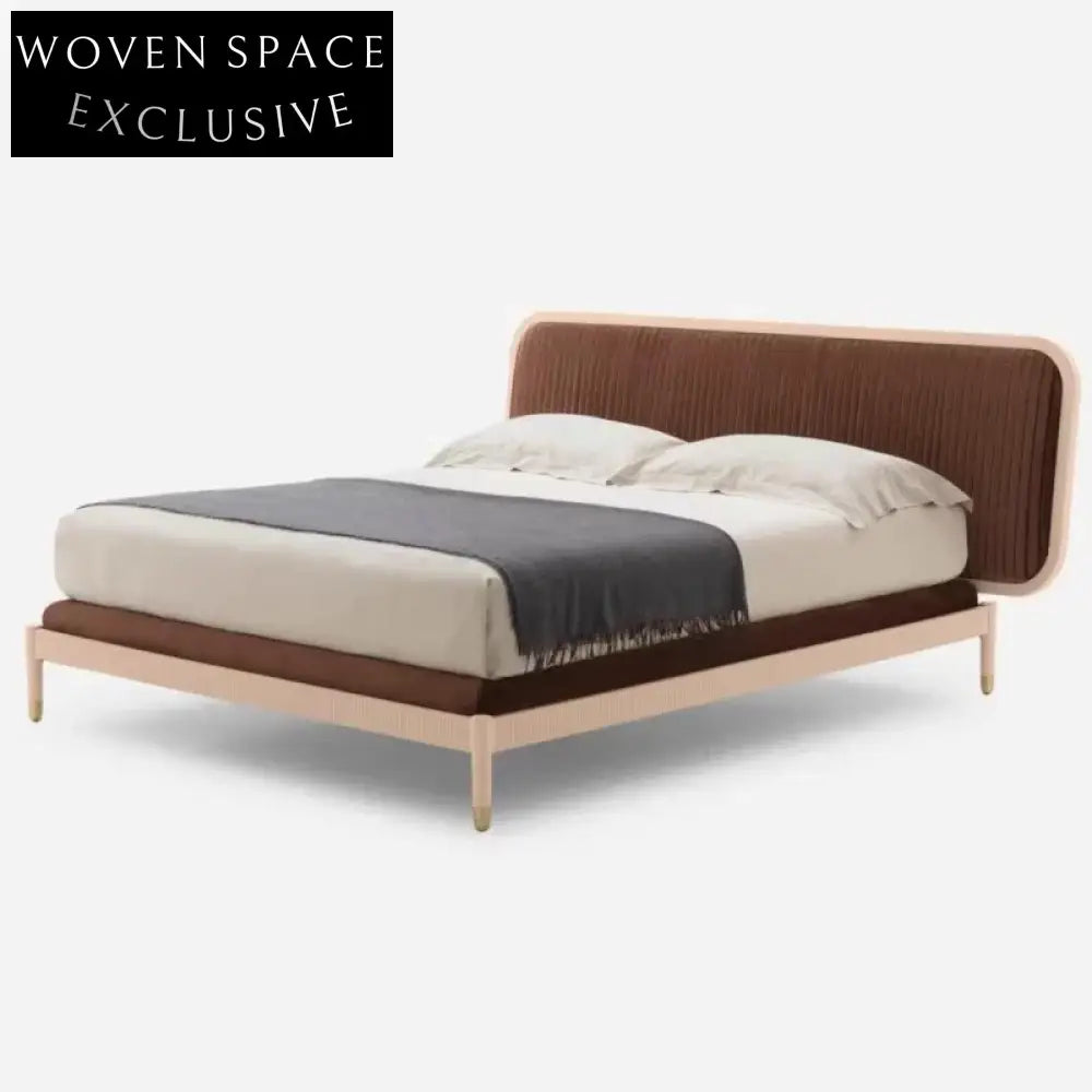 Italian Luxury Stainless Steel King Size Fabric Upholstered Modern Bed