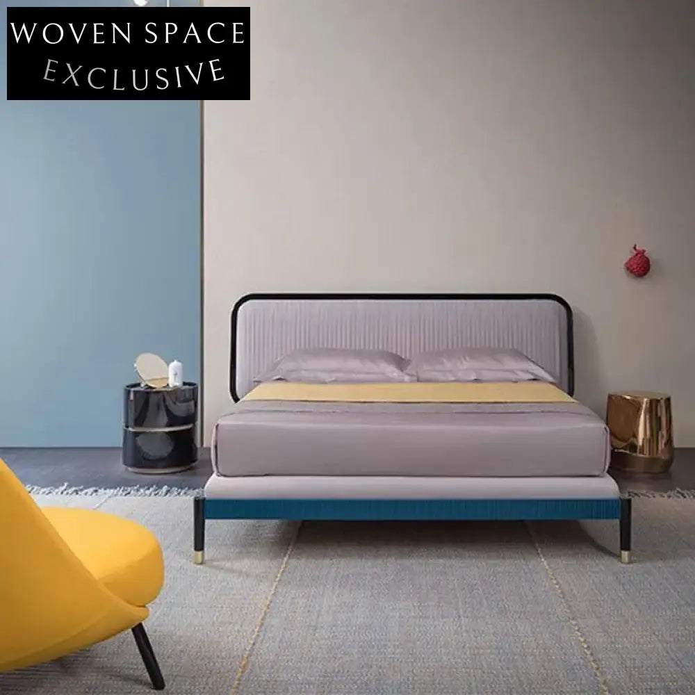 Italian Luxury Stainless Steel King Size Fabric Upholstered Modern Bed