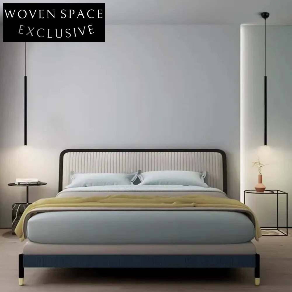 Italian Luxury Stainless Steel King Size Fabric Upholstered Modern Bed