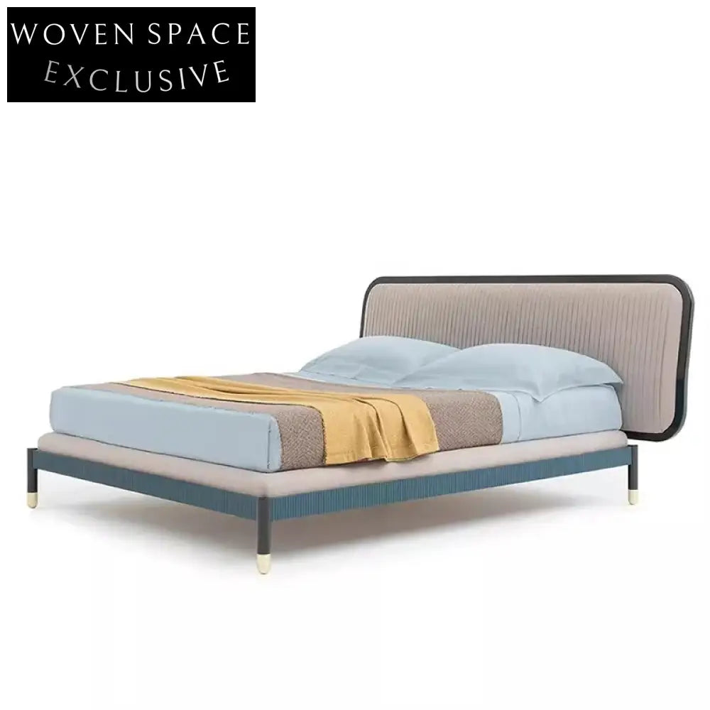 Italian Luxury Stainless Steel King Size Fabric Upholstered Modern Bed