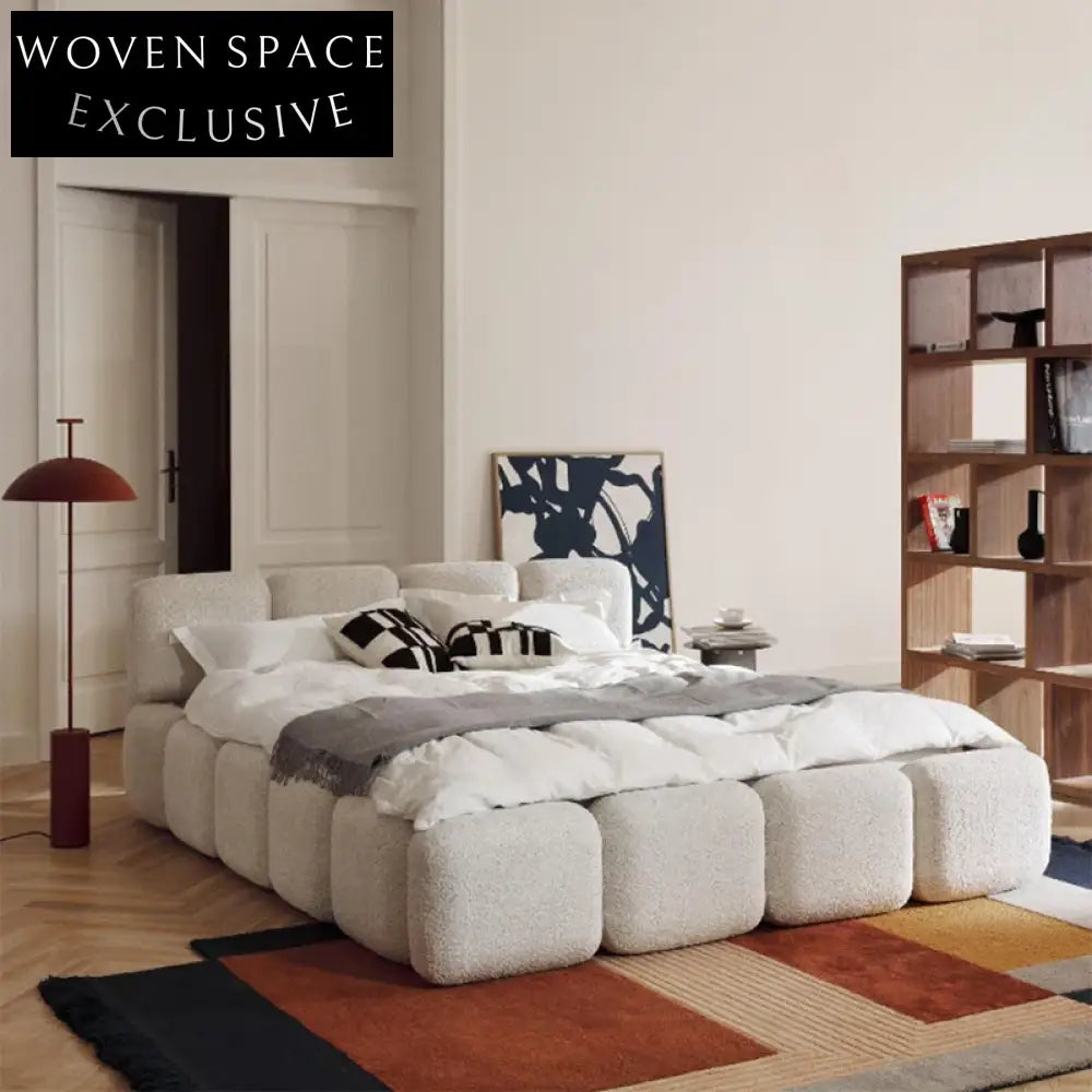 Italian Luxury Teddy Fabric Upholstered King Queen Size Modern Bed ...