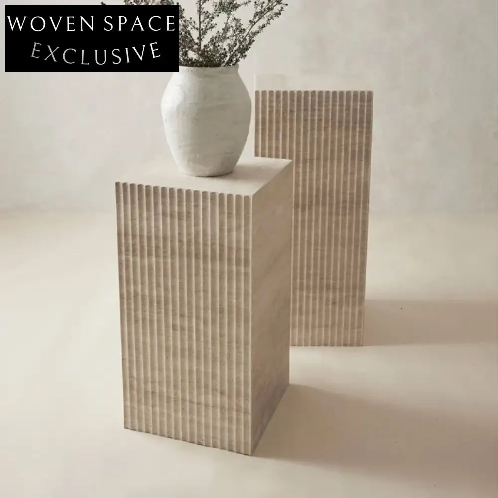 Italian Luxury Travertine Marble Square High Side Coffee Table