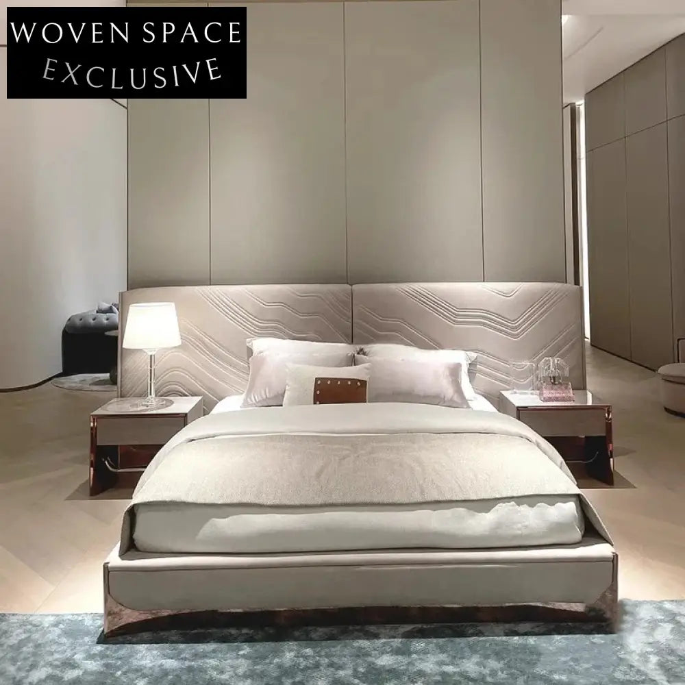 Italian Luxury Upholstered King Size Double Bed for Master Bedrooms