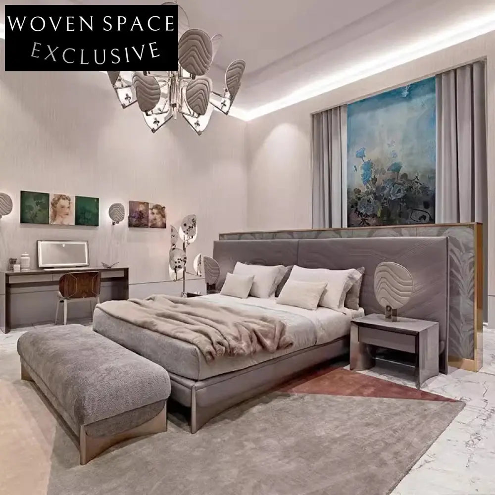 Italian Luxury Upholstered King Size Double Bed for Master Bedrooms