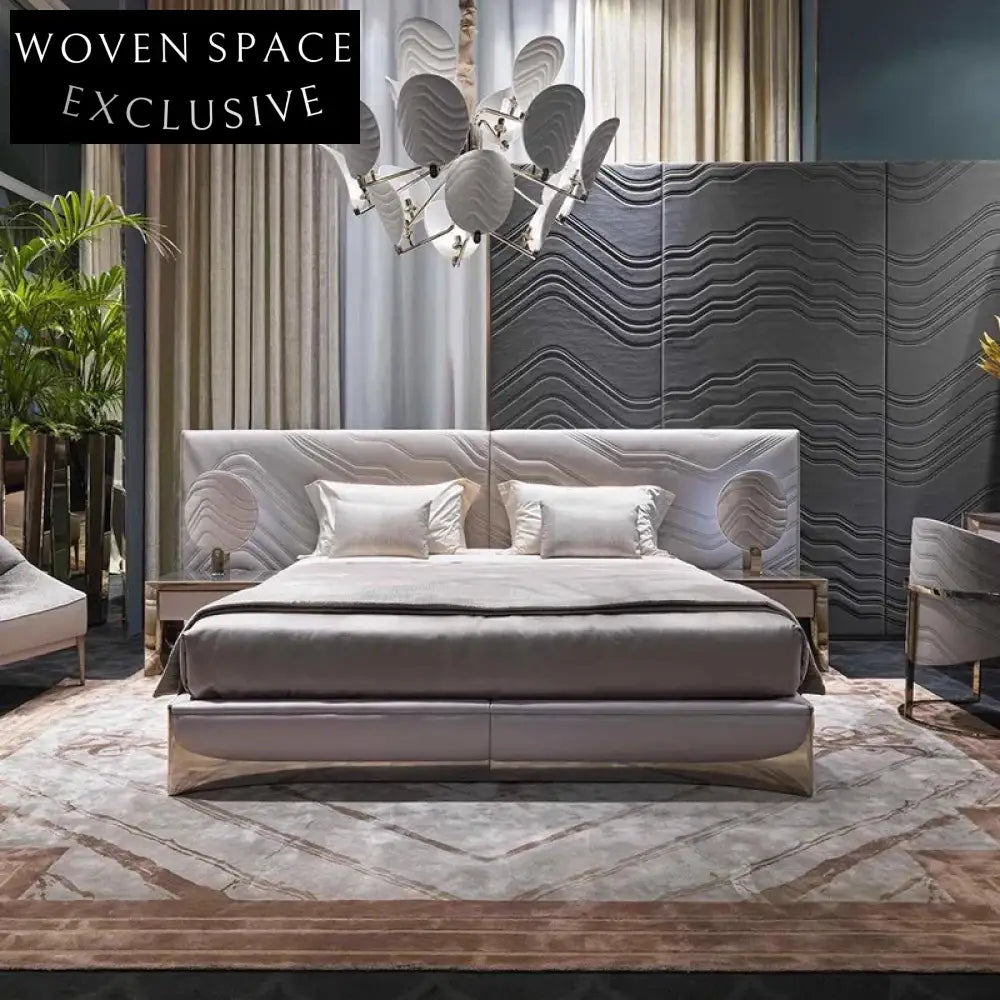 Italian Luxury Upholstered King Size Double Bed for Master Bedrooms