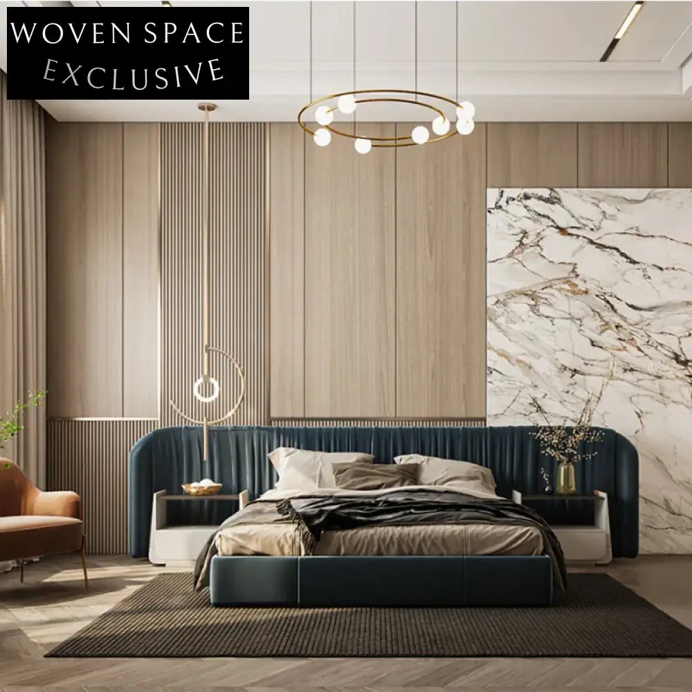 Italian Luxury Upholstered King Size Velvet Fabric Double Bedroom Bed