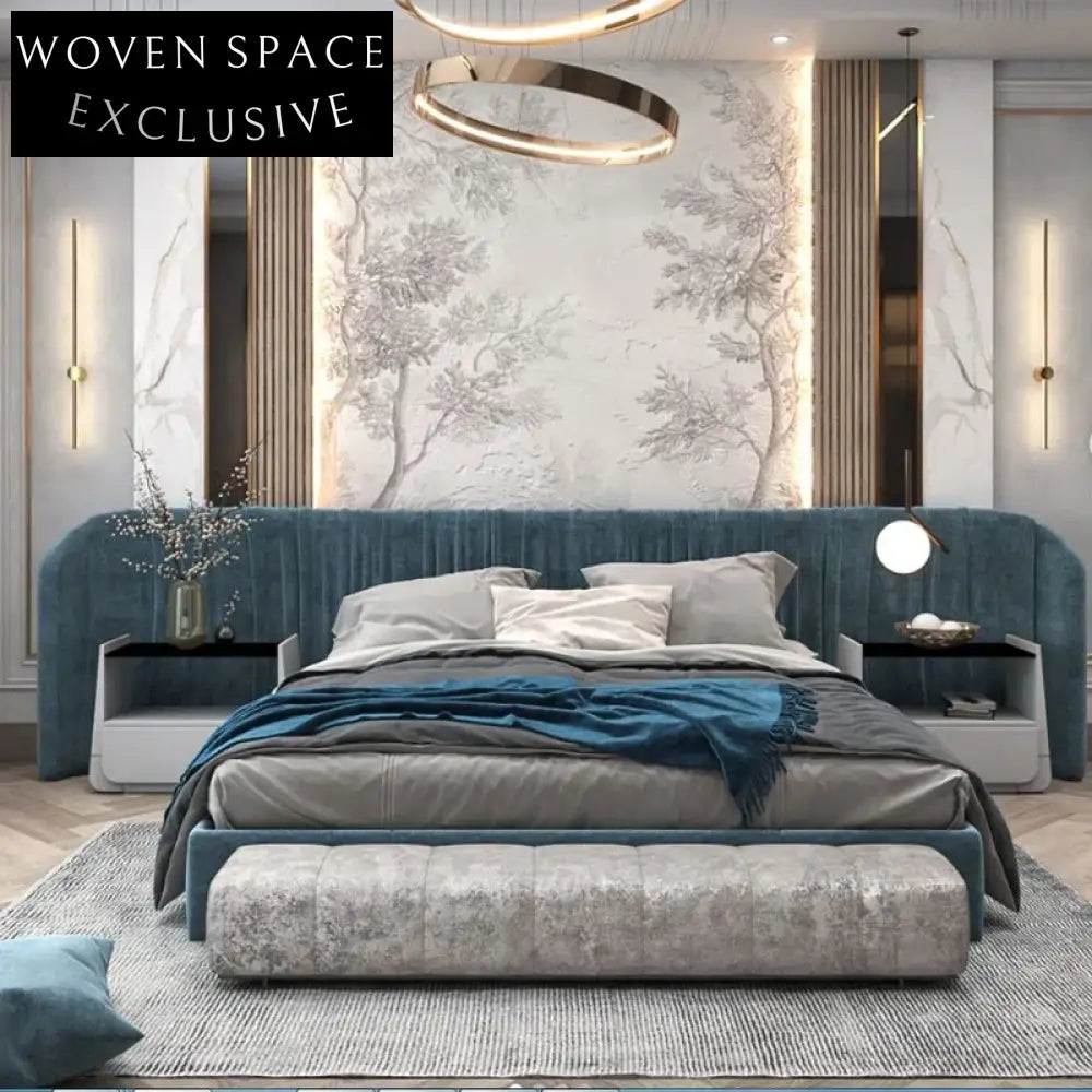 Italian Luxury Upholstered King Size Velvet Fabric Double Bedroom Bed