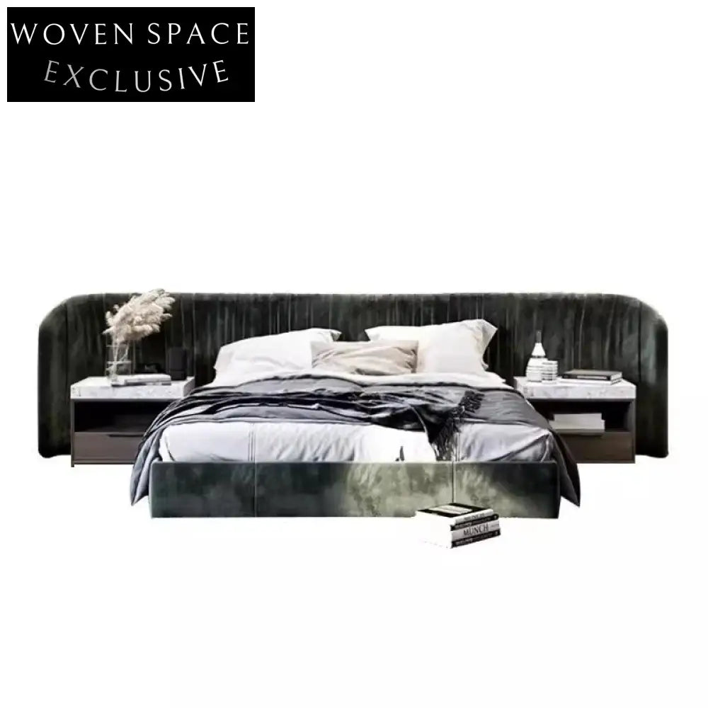 Italian Luxury Upholstered King Size Velvet Fabric Double Bedroom Bed