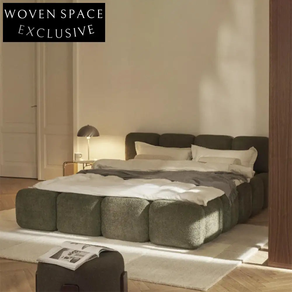 Italian Luxury Upholstered Teddy Fabric King Queen Size Bedroom Bed