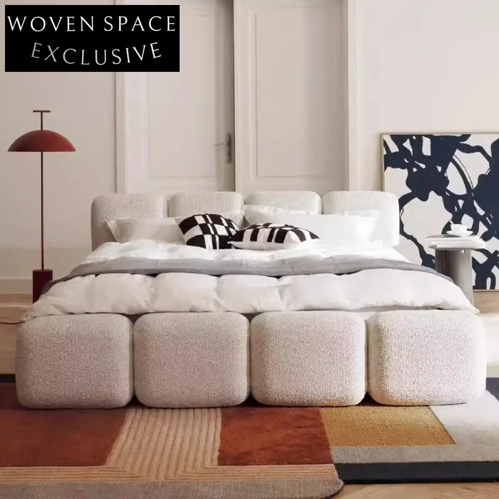 Italian Luxury Upholstered Teddy Fabric King Queen Size Bedroom Bed