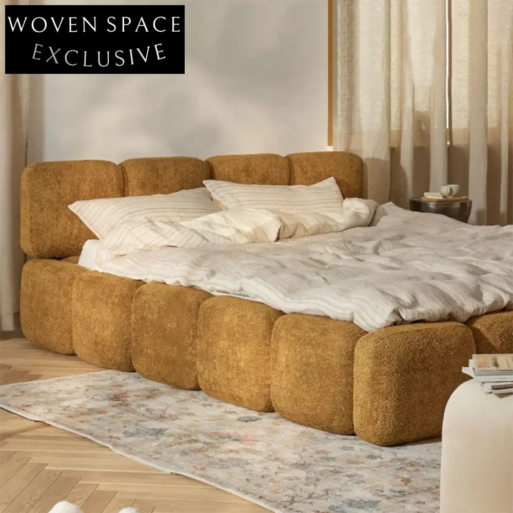 Italian Luxury Upholstered Teddy Fabric King Queen Size Bedroom Bed