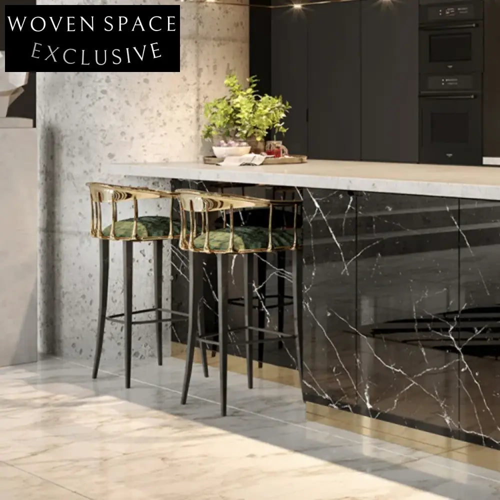 Italian Luxury Velvet Stainless Steel Bar Stool with Copper Backrest for Bars